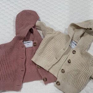 Old Navy Pink and Cream Hooded Baby Cardigans